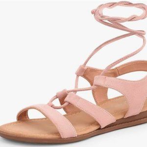 MUSSHOE Flat Sandals for Women Tie Up Lace Up Pink Size 10 Faux Suede Samilor